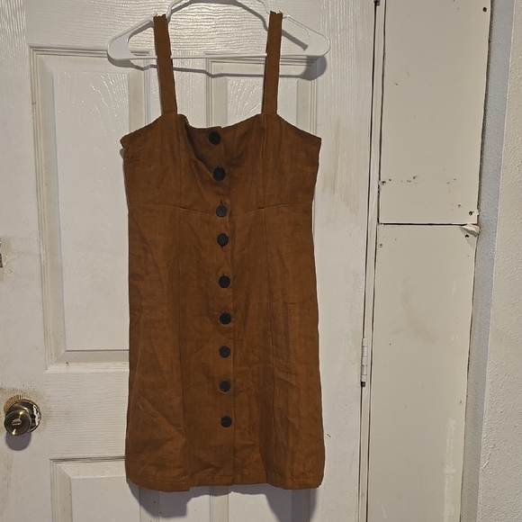 Brown Midi Dress with Button Detail - Picture 2 of 5